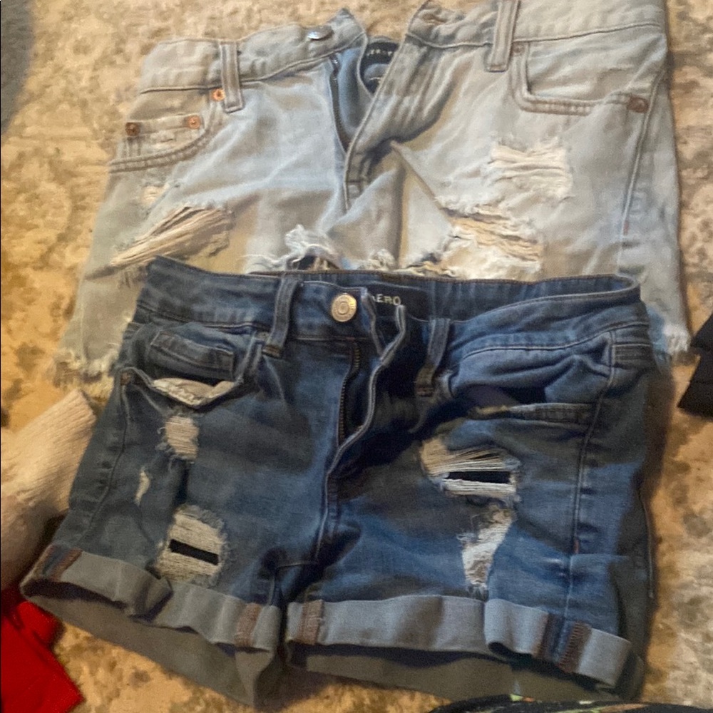 Aerie Blue Distressed Jean Shorts